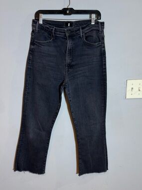MOTHER Black Cropped High-Rise Raw Hem Jeans